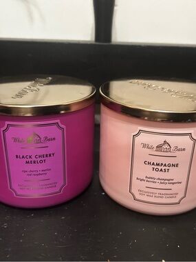 (2) BATH & BODY WORKS White Barn “Champagne/ Merliot3-WICK CANDLE 14.5 oz.  New!